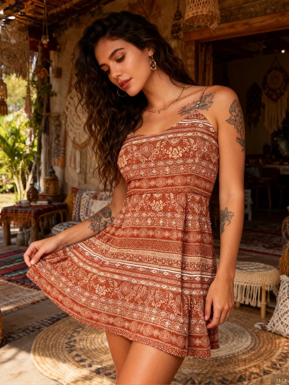 Forever 21 Rust-Pattern Spaghetti Strap Mini Dress